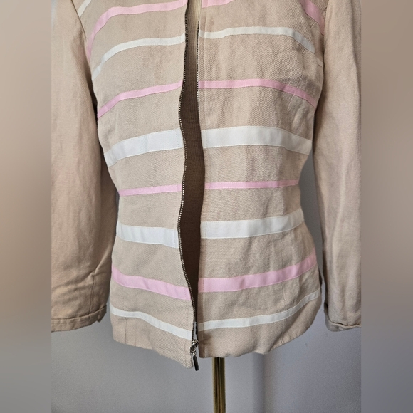 Mary Mcfadden Linen Beige Ribbon Striped Jacket. Size 6P - Picture 6 of 10